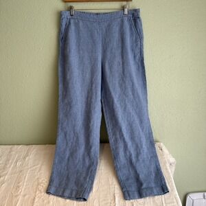 Chicos 100% Linen Wide Leg Elastic Waist Coastal Grandma Vacation Pant Size 1R